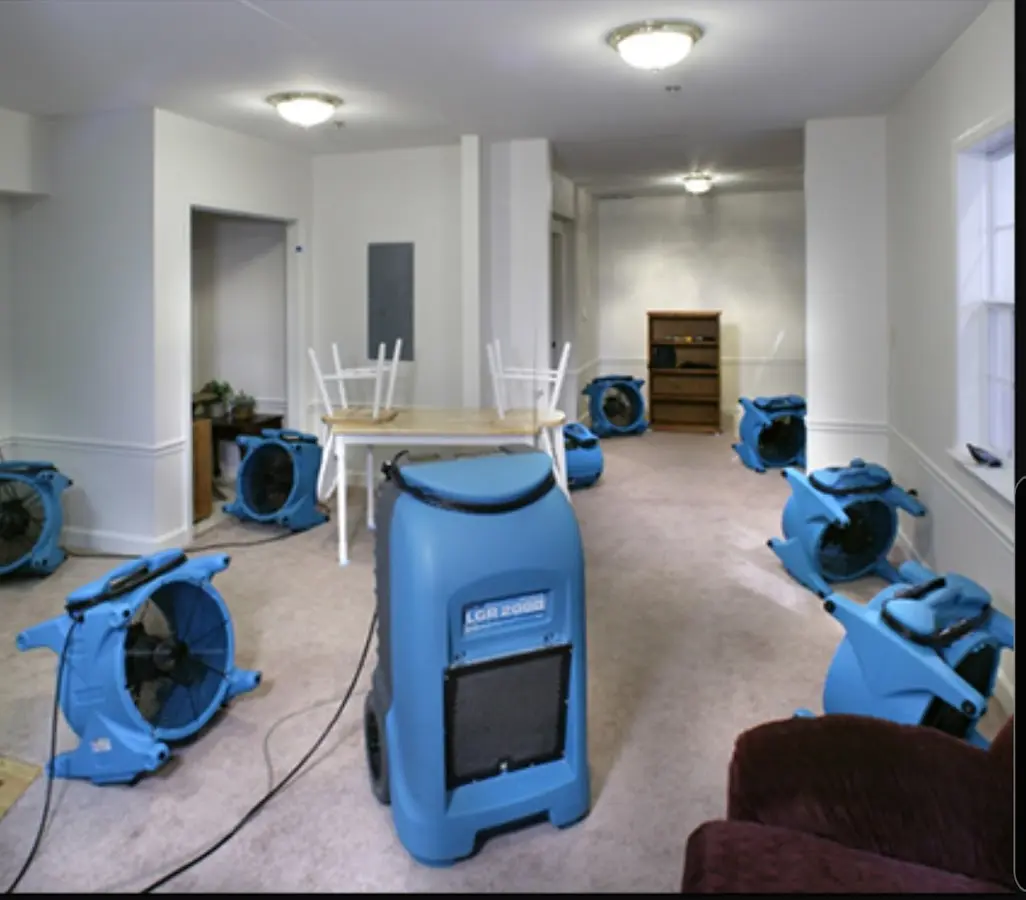 Air movers and dehumidifier setup for Water Extraction & Removal in Reserve